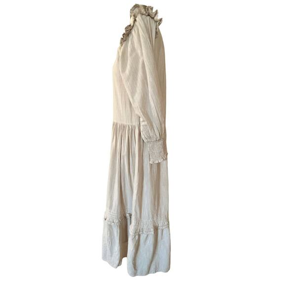 ROLLER RABBIT Maxi Dress Delfia Beige Ruffle Trim High Neck Long Sleeves Small - Picture 3 of 11